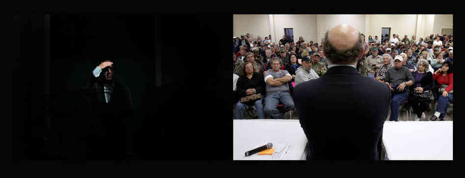 Left: Ken Feinberg, the administrator of BP's $20 billion fund to compensate spill victims, shields his eyes from the sun as he listens to a question during a public meeting in Violet, La., June 25, 2010. Right: Claimants listen to Feinberg during a January 2011 town hall meeting in Grand Isle, La. As of April 15, 2011, only $4 billion has been paid out in claims. (Joe Raedle/Getty; Patrick Sem...