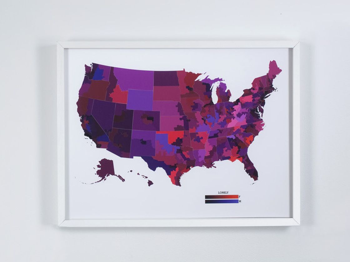 Are you lonely? This map, created from online dating profiles, may tell us a bit more about ourselves.