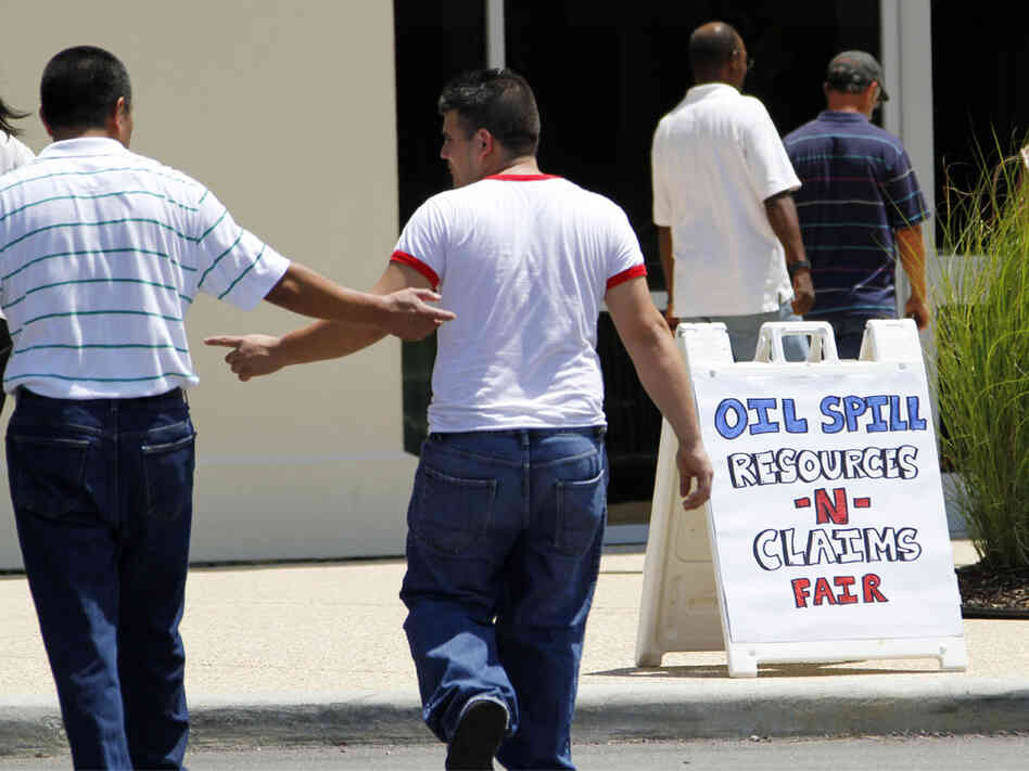 Gulf coast residents walk to a claims fair at the Mississippi Coast Coliseum in Biloxi, Miss., in July 2010. Most attendees came to learn how to file a claim for compensation with BP or to apply for clean up work with the company. Gulf coast residents walk to a claims fair at the Mississippi Coast Coliseum in Biloxi, Miss., in July 2010. Most attendees came to learn how to file a claim for compensation with BP or to apply for clean up work with the company.