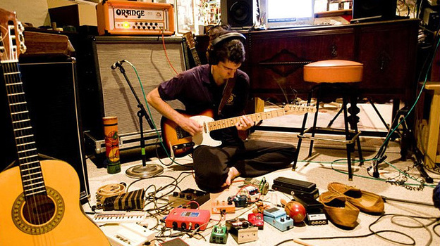 Steve Marion, who calls his band Delicate Steve, at work.