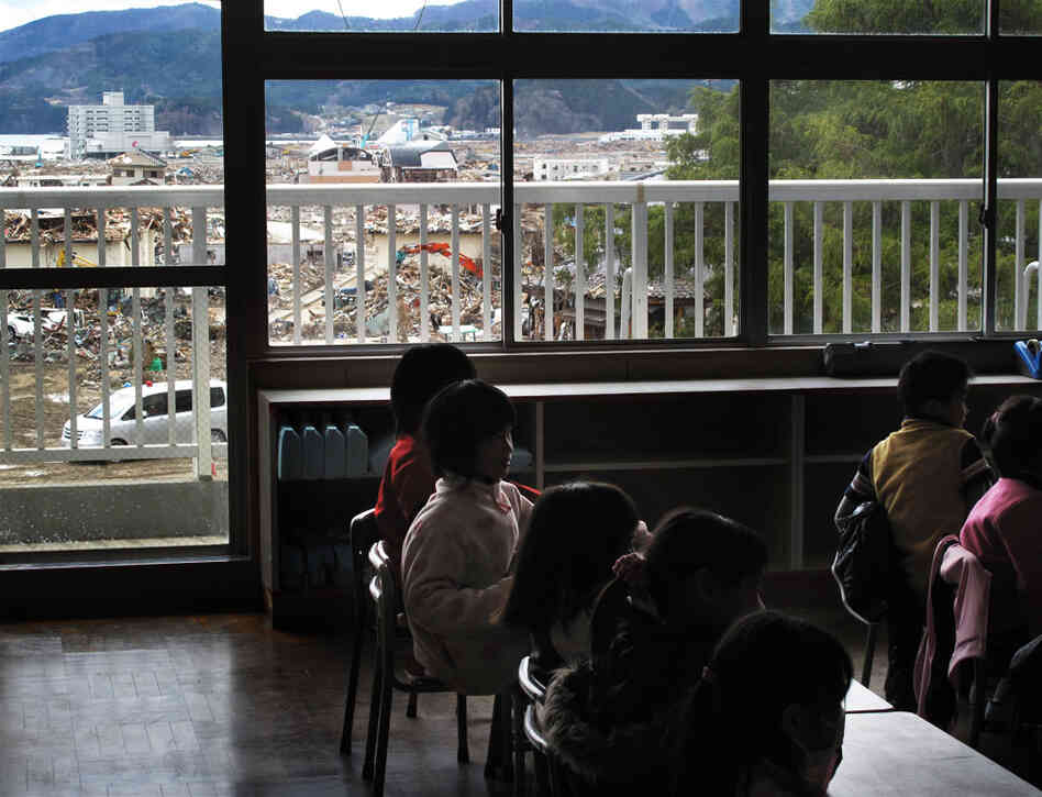 Outside Takata Elementary School in Rikuzentakata, Japan — a city devastated by last month's tsunami — the rubble extends from the parking lot all the way to the ocean, a half-mile away. Outside Takata Elementary School in Rikuzentakata, Japan — a city devastated by last month's tsunami — the rubble extends from the parking lot all the way to the ocean, a half-mile away.