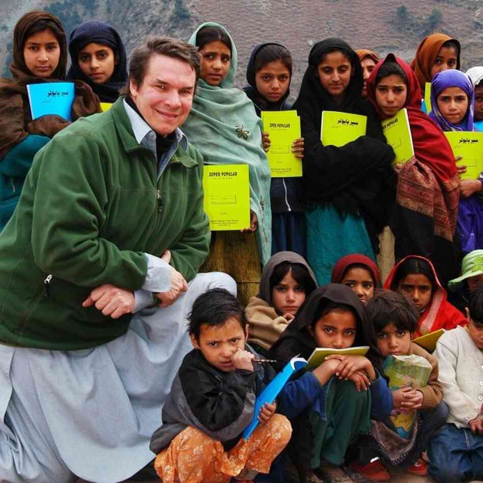 Greg Mortenson, author of Three Cups of Tea and Stone Into Schools, with schoolchildren in Azad Kashmir, Pakistan.