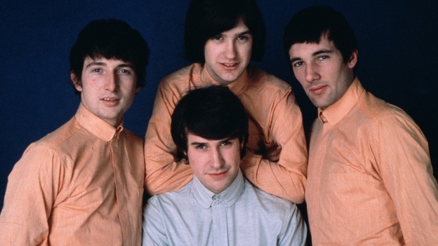 The Kinks, from left to right clockwise: Pete Quaife, Dave Davies, Mick Avory and Ray Davies, front and center.