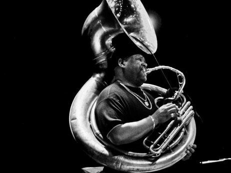Kirk Joseph of Dirty Dozen Brass Band on sousaphone. Kirk Joseph of Dirty Dozen Brass Band on sousaphone.