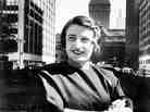 Russian-born American novelist Ayn Rand poses in front of Grand Central Terminal, or Atlas Shrugged's Taggart Terminal, in 1962.