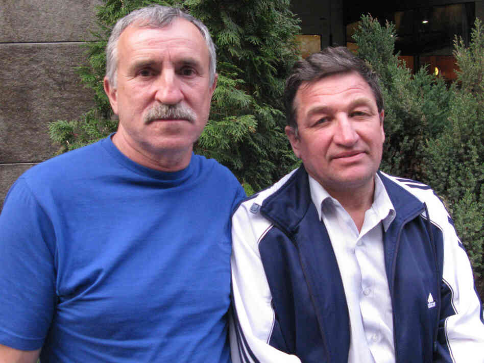 Anatoly Kotlyar (left), 59, and Alexander Zenchenko, 58, are two of the thousands of "liquidators," or firefighters, who responded to the 1986 Chernobyl disaster. The Soviet government ordered them to the nuclear facility as first responders. Both men today complain of health problems and say Ukraine's government should be doing more to help with medical bills.