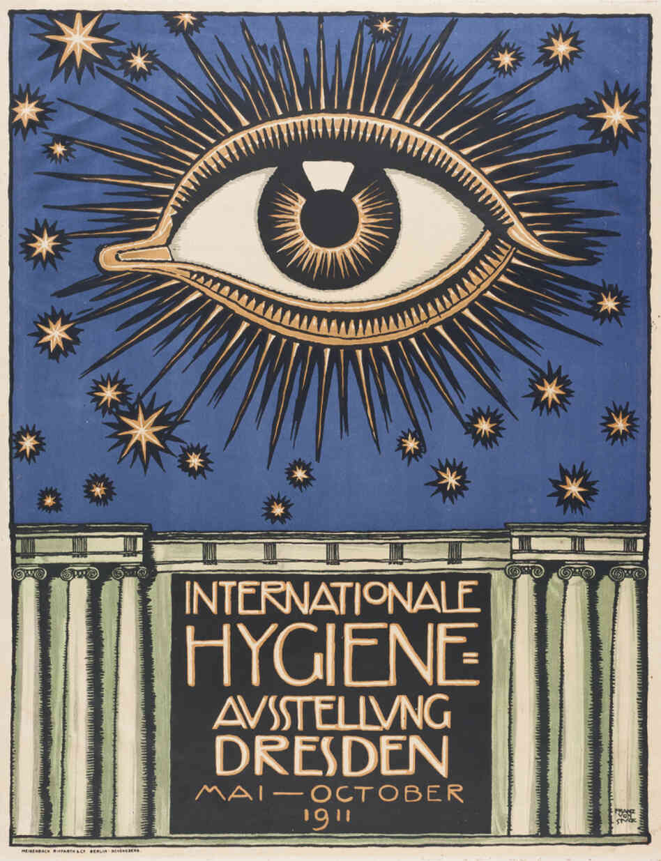 The first International Hygiene Exhibition was held at the Hygiene Museum in Dresden. One of the principal sponsors of the event had a strange dream about a giant eye, and the poster was based on this image. The first International Hygiene Exhibition was held at the Hygiene Museum in Dresden. One of the principal sponsors of the event had a strange dream about a giant eye, and the poster was based on this image.