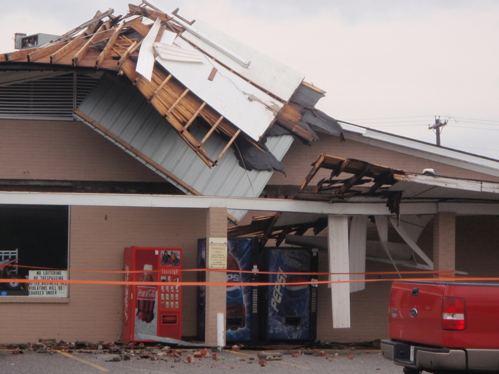 Damage to a gas station in Murray, Ky. The photo was taken this morning (April 26, 2011).