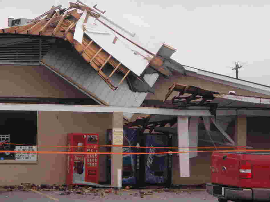 Damage to a gas station in Murray, Ky. The photo was taken this morning (April 26, 2011).
