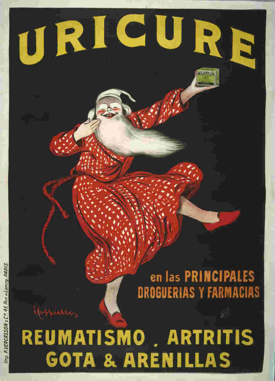 Published around 1910, this Spanish print advertised a medicine used to reduce the intense pain of gout. Published around 1910, this Spanish print advertised a medicine used to reduce the intense pain of gout.