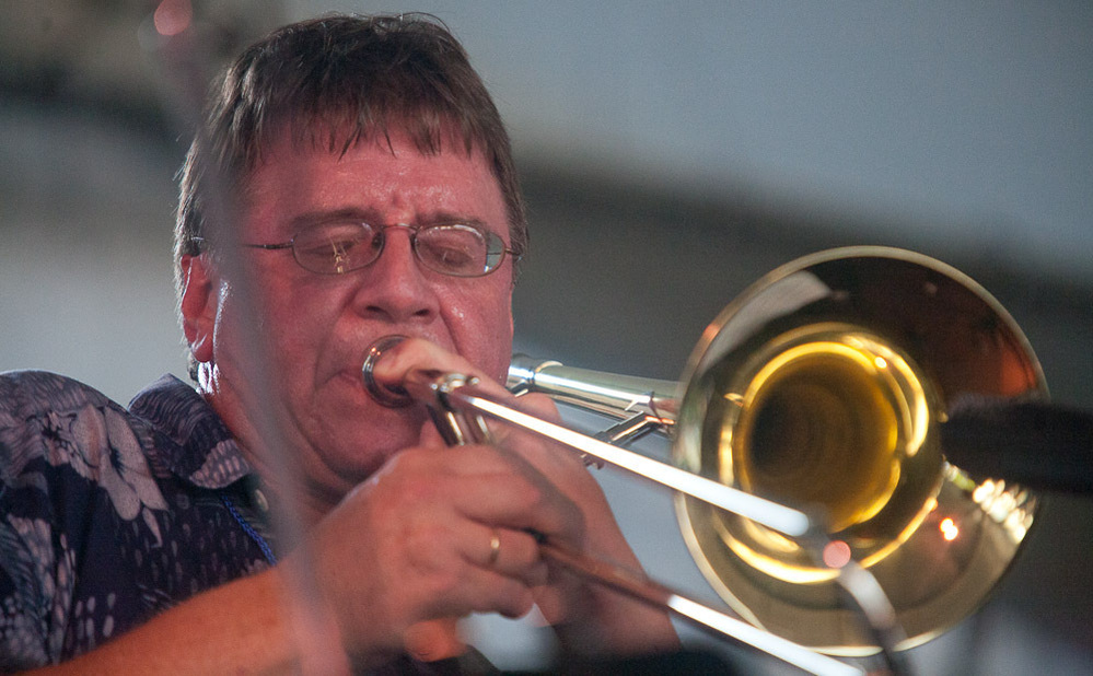Conrad Herwig performs at the Harbor Stage during the Newport Jazz Festival.