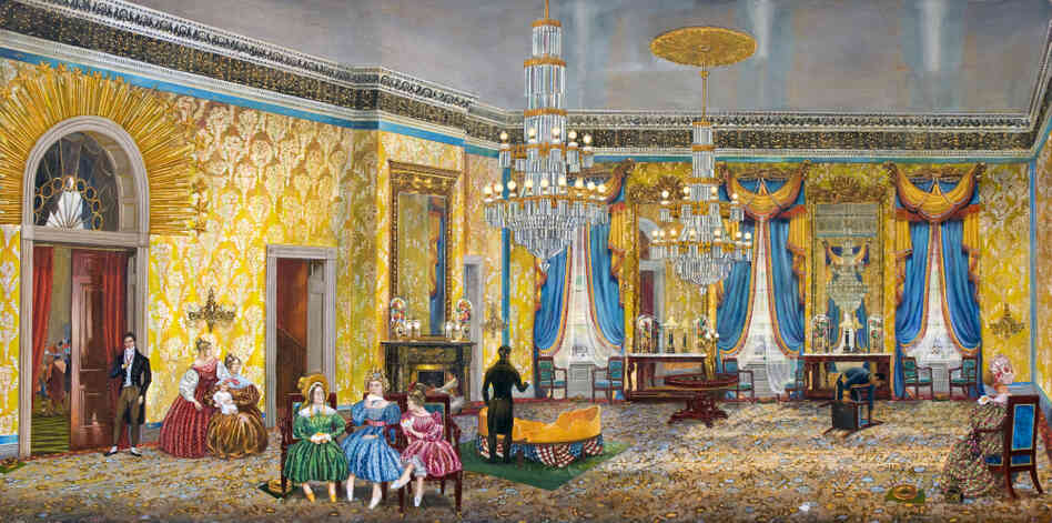 In 1837, President Andrew Jackson invited guests to the White House to eat a 1,400-lb round of cheese, which he'd been given as a gift. It was devoured in just two hours. Peter Waddell imagines the scene at the end of the party in The Great Cheese: Jacksonian Democracy Enjoys a Special Treat. Click here to explore the painting.