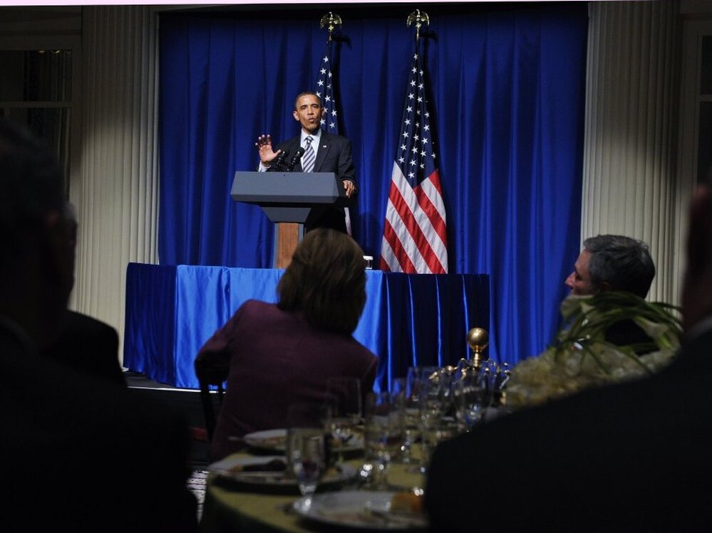 President Obama made light of the birther controversy at Democratic fundraisers in New York.