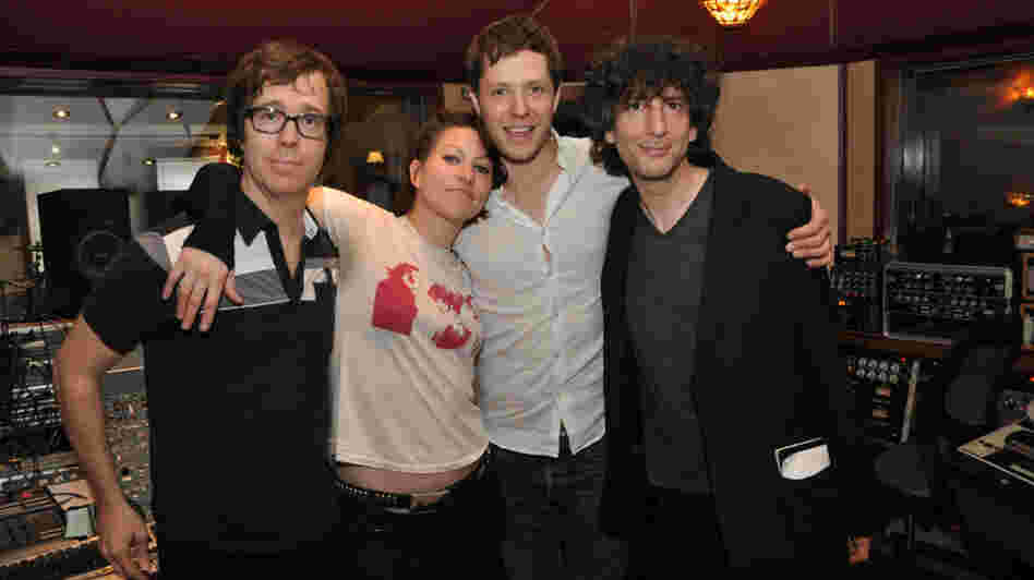 The four who tried to write and record eight songs in eight hours: Ben Folds, Amanda Palmer, Damian Kulash and Neil Gaiman. The four who tried to write and record eight songs in eight hours: Ben Folds, Amanda Palmer, Damian Kulash and Neil Gaiman.