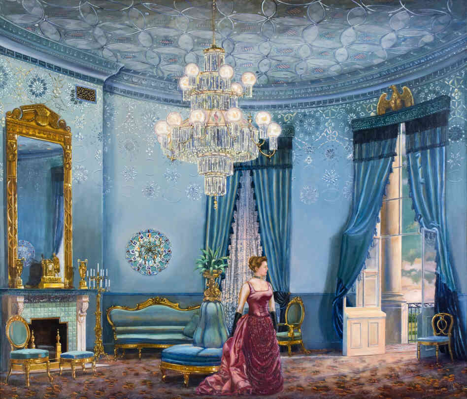 Grover Cleveland, the only President to get married in the White House, married 21-year-old Frances Folsom, above, in the Blue Room in 1886. The blue furniture, as shown in Waddell's painting, Something Blue, is still in the White House collection. Click here to explore the painting. Grover Cleveland, the only President to get married in the White House, married 21-year-old Frances Folsom, above, in the Blue Room in 1886. The blue furniture, as shown in Waddell's painting, Something Blue, is still in the White House collection. Click here to explore the painting.