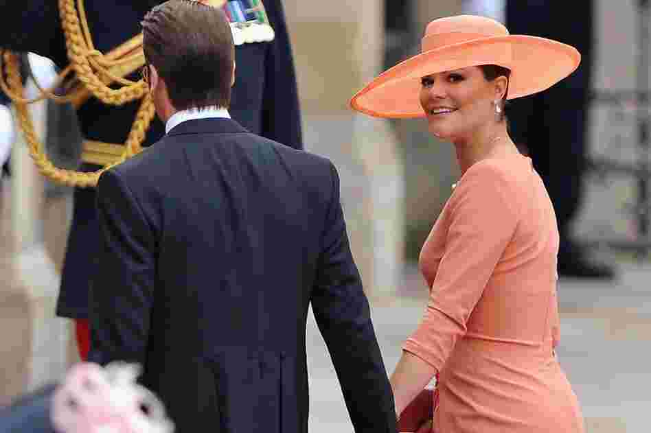Princess Victoria of Sweden and Prince Daniel of Sweden arrive at Westminster Abbey. 