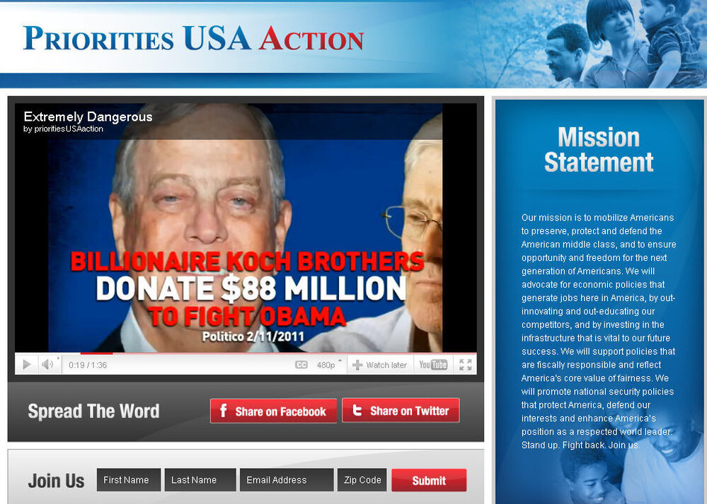 Screenshot of Priorities USA web page.