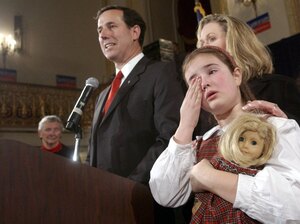 Santorum concedes his Pennsylvania senatorial race to Democrat Bob Casey while standing with wife Karen and daughter Sarah Maria on Nov. 7, 2006, in Pittsburgh. Santorum concedes his Pennsylvania senatorial race to Democrat Bob Casey while standing with wife Karen and daughter Sarah Maria on Nov. 7, 2006, in Pittsburgh.