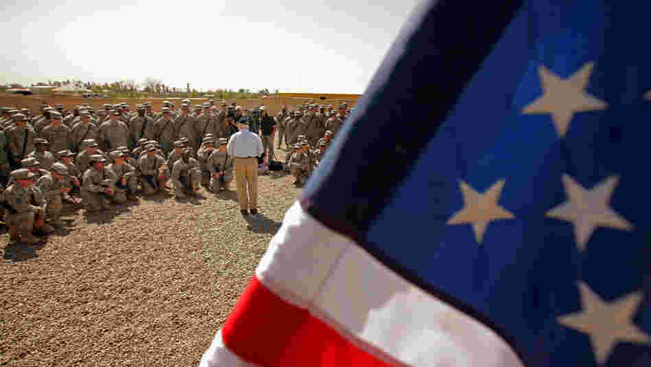 Defense Secretary Robert Gates talks with troops during a visit April 7 at Camp Victory in Baghdad. Defense Secretary Robert Gates talks with troops during a visit April 7 at Camp Victory in Baghdad.