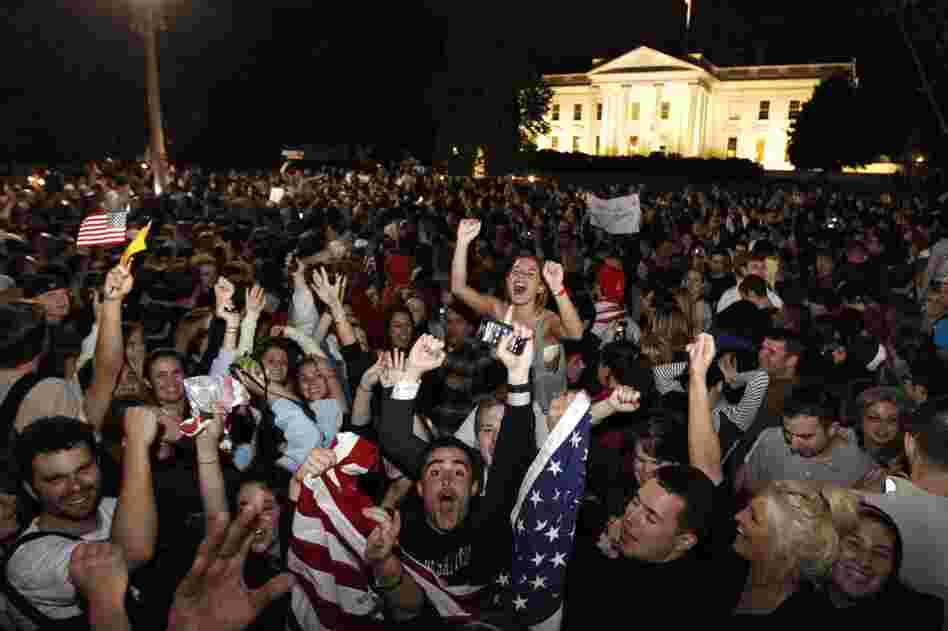 Crowds gather outside the White House early Monday to celebrate after President Obama announced bin Laden's death. 