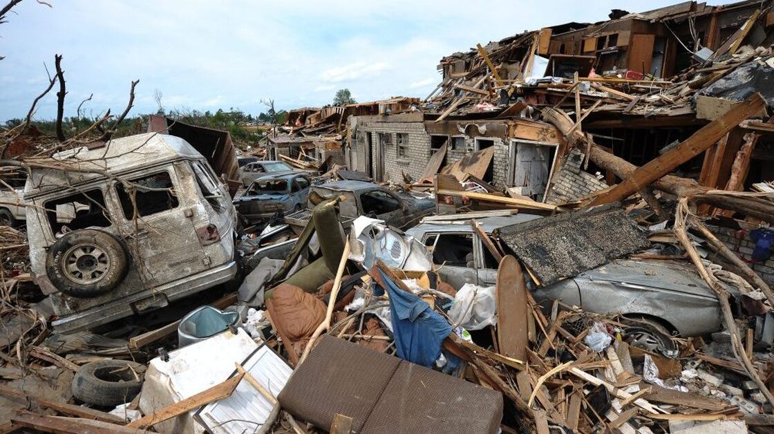 Tornado wreckage in the Alberta City neighborhood of Tuscaloosa, Alabama