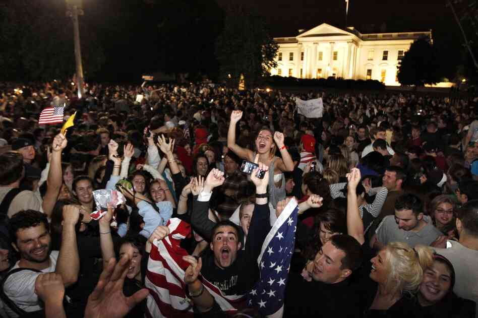 Crowds gather outside the White House early Monday to celebrate after President Obama announced bin Laden's death. 