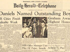 A newspaper clipping from 1966 announces Mitch Daniels (second from left) as the recipient of the Graham Award, presented to the most outstanding citizen at Hoosier Boys State at Indiana University. A newspaper clipping from 1966 announces Mitch Daniels (second from left) as the recipient of the Graham Award, presented to the most outstanding citizen at Hoosier Boys State at Indiana University.