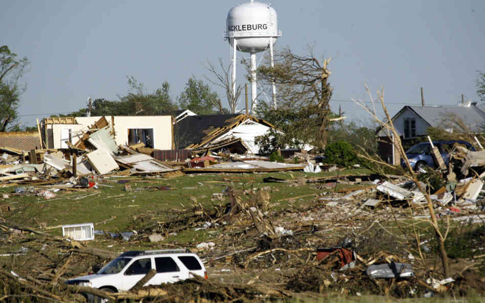 A water tower stands amid the damage in Hackleburg, Ala., on Friday, after a tornado earlier in the week destroyed much of the small community and caused nearly three dozen deaths. A water tower stands amid the damage in Hackleburg, Ala., on Friday, after a tornado earlier in the week destroyed much of the small community and caused nearly three dozen deaths.