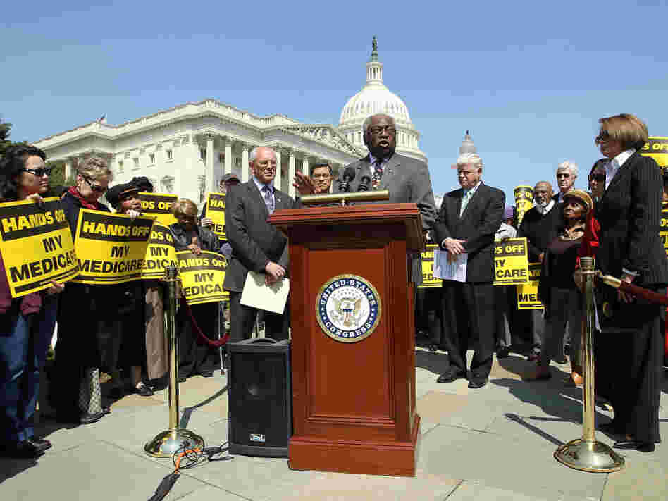 Assistant House Minority Leader Rep. James Clyburn (D-SC) speaks at a news conference on Capitol Hill in April.  House Democrats called on the Republicans not to end Medicare.