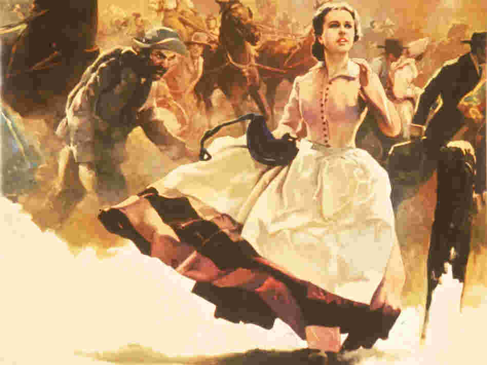 Scarlett O'Hara runs through the street in this image from a 1936 promotional poster for the book Gone With The Wind.