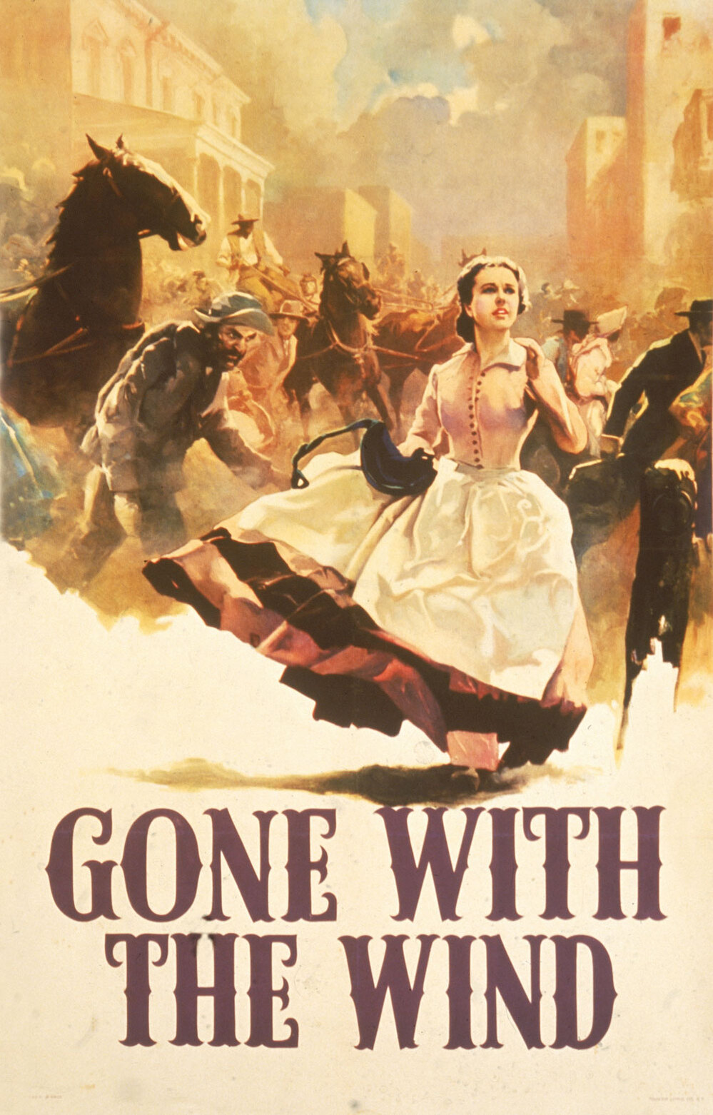 Scarlett O'Hara runs through the street in this image from a 1936 promotional poster for the book Gone With The Wind.