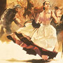 Scarlett O'Hara runs through the street in this image from a 1936 promotional poster for the book Gone With The Wind. Scarlett O'Hara runs through the street in this image from a 1936 promotional poster for the book Gone With The Wind.
