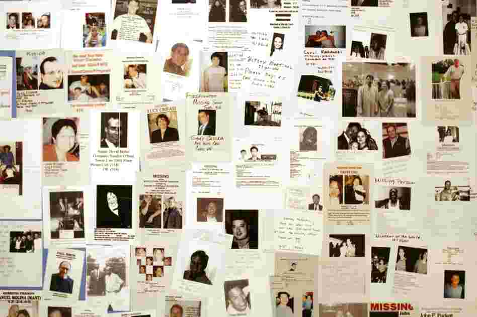 A wall of photographs showing victims who died during the attacks is displayed in the Sept. 11 Tribute Center, Sept. 6, 2006, in New York. The center opened to the public Sept. 18, 2006. 
