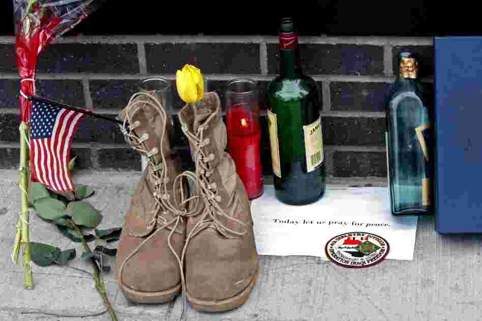 A memorial outside Firehouse 343 at the World Trade Center construction site on May 3, following the death of Osama bin Laden. 