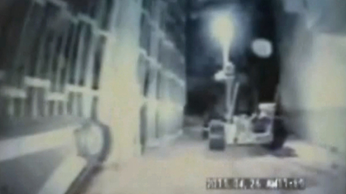 April 29: An image from video taken by Tokyo Electric Power Co. as robots explored the nuclear reactor building of Unit 1 at the Fukushima Dai-Ichi plant.