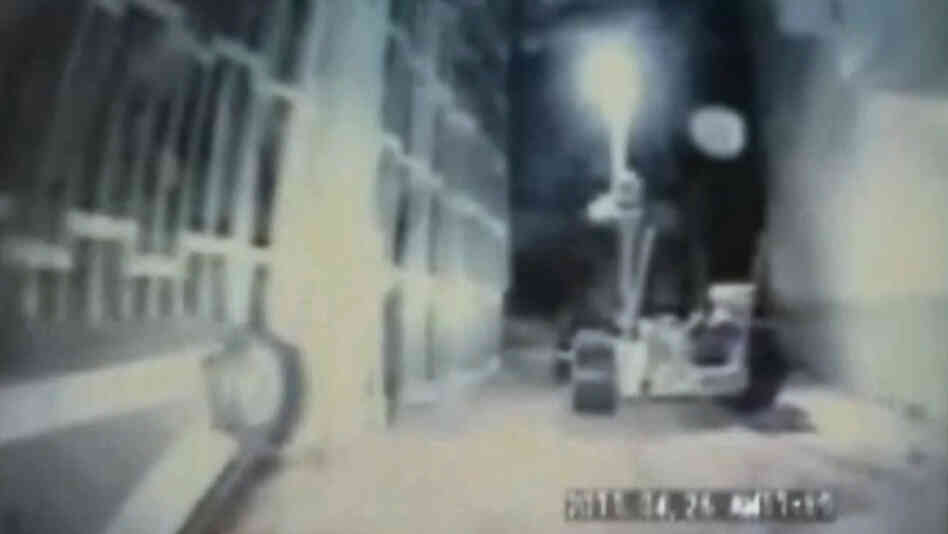April 29: An image from video taken by Tokyo Electric Power Co. as robots explored the nuclear reactor building of Unit 1 at the Fukushima Dai-Ichi plant.