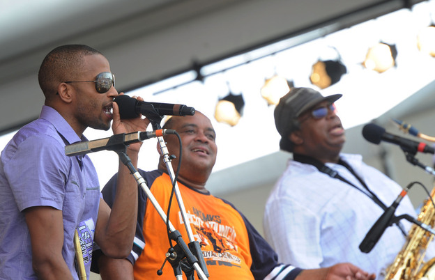 Trombone Shorty joins The Dirty Dozen Brass Band at the 2011 New Orleans Jazz and Heritage Festival.