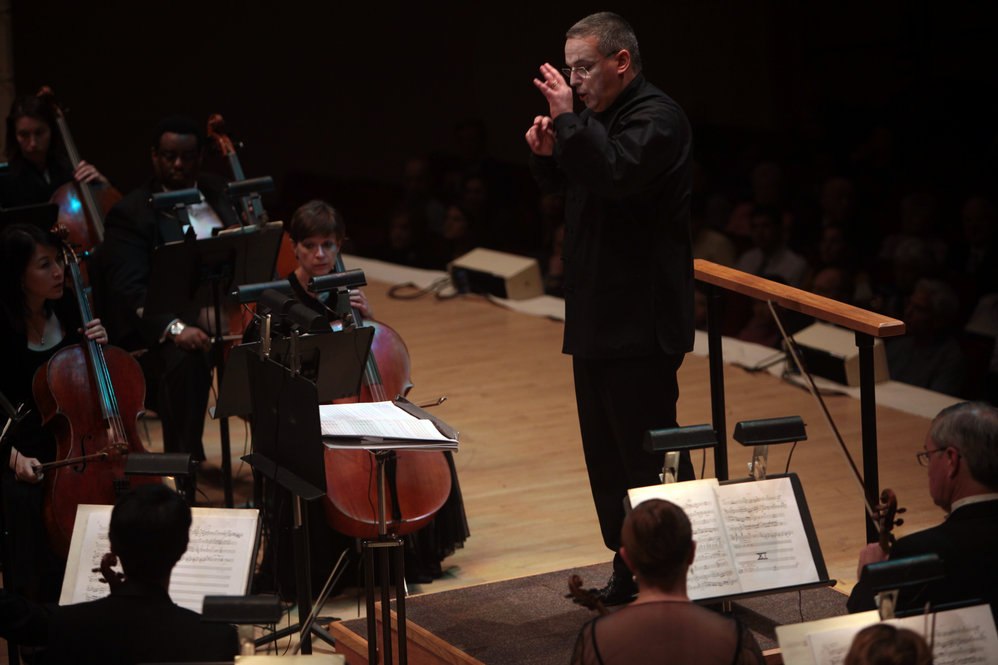The Toledo Symphony with Stefan Sanderling, Principal Conductor, performs "Every Good Boy Deserves Favour" by Tom Stoppard and Andre Previn during the second half of the Spring for Music festival at Carnegie Hall in Manhattan, New York on May 07, 2011.  