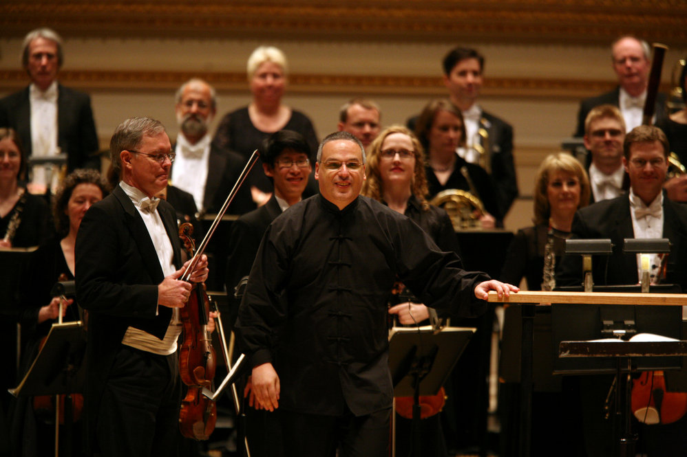 Stefan Sanderling, center, Principal Conductor with The Toledo Symphony after performing "Symphony No.6 in B minor, Op. 54" by Dmitri Shostakovich during the first half of the Spring for Music festival at Carnegie Hall in Manhattan, New York on May 07, 2011.  
