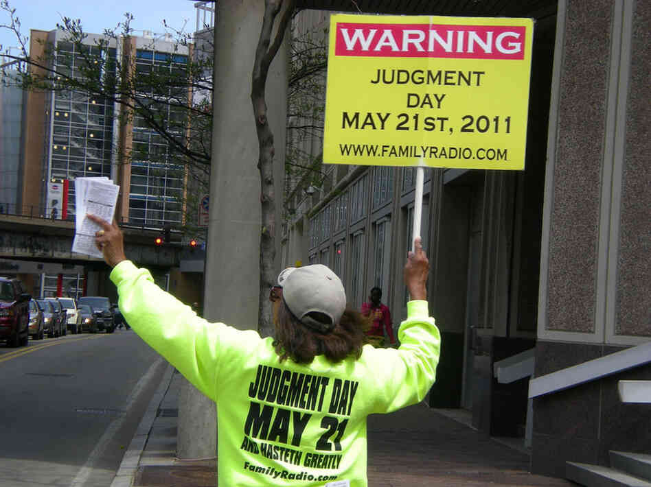 In Pittsburgh on April 30, Margaret Pease spreads the message that Judgment Day is fast approaching. 