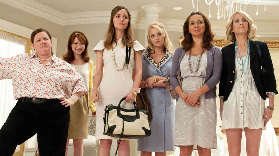 Bridal Partiers: Lillian (Maya Rudolph, second from right) recruits best friend Annie (Kristen Wiig, right) as maid of honor, forcing Annie to herd an unruly bunch of attendants including a nuclear engineer (Melissa McCarthy, left), a naive newlywed (Ellie Kemper), an upper-class snob (Rose Byrne) and a bored housewife (Wendi McLendon-Covey). Bridal Partiers: Lillian (Maya Rudolph, second from right) recruits best friend Annie (Kristen Wiig, right) as maid of honor, forcing Annie to herd an unruly bunch of attendants including a nuclear engineer (Melissa McCarthy, left), a naive newlywed (Ellie Kemper), an upper-class snob (Rose Byrne) and a bored housewife (Wendi McLendon-Covey).