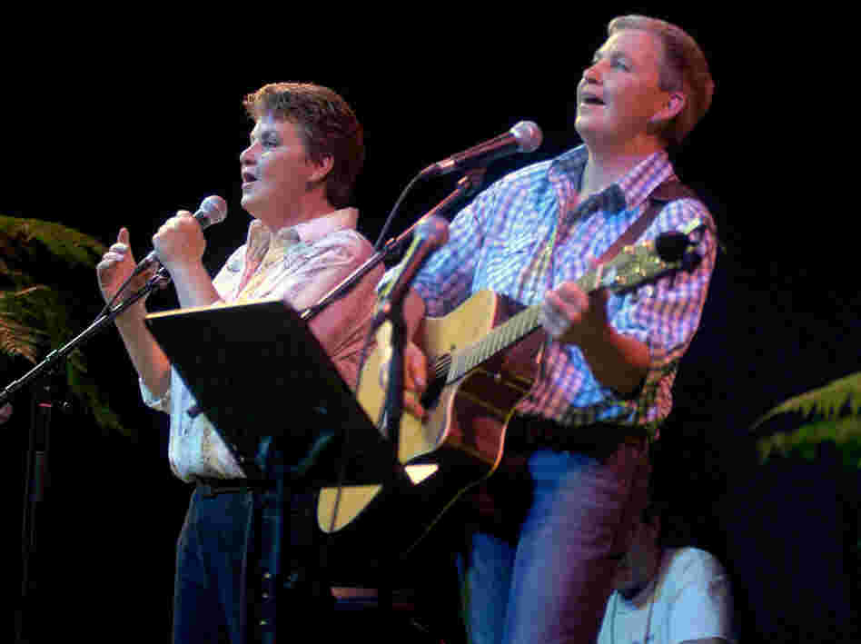 Lynda (left) and Jools use goofy characters in their folk act to highlight political and social causes.