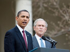 President Obama speaks about the efforts to coordinate American charitable aid to the earthquake victims in Haiti as former Presidents George W. Bush and Bill Clinton (not pictured) listen in the Rose Garden of the White House Jan. 16, 2010. President Obama speaks about the efforts to coordinate American charitable aid to the earthquake victims in Haiti as former Presidents George W. Bush and Bill Clinton (not pictured) listen in the Rose Garden of the White House Jan. 16, 2010.