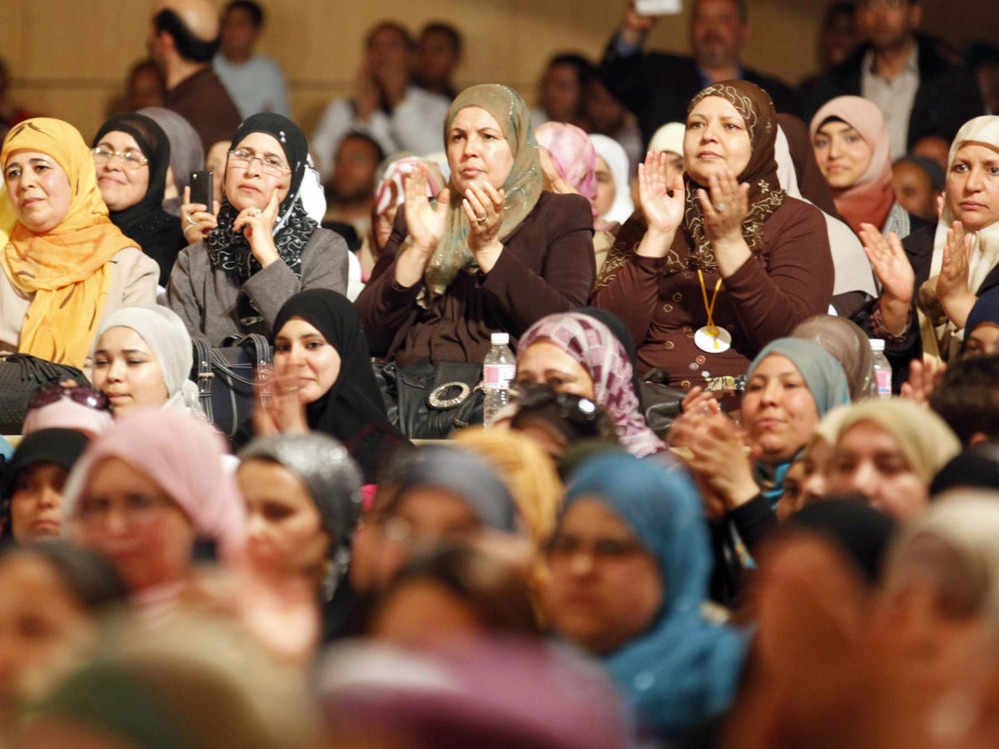 Tunisian women listen to Hammadi Jebali, secretary general of Ennahda, Tunisia's largest Islamic movement during a meeting in Tunis, Tunisia, on April 17. Political parties like Ennahda were once banned under dictator Zine El Abidine Ben Ali's rule.
