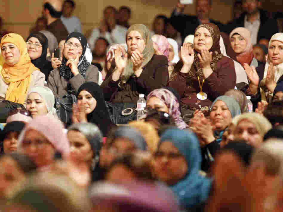 Tunisian women listen to Hammadi Jebali, secretary general of Ennahda, Tunisia's largest Islamic movement during a meeting in Tunis, Tunisia, on April 17. Political parties like Ennahda were once banned under dictator Zine El Abidine Ben Ali's rule.