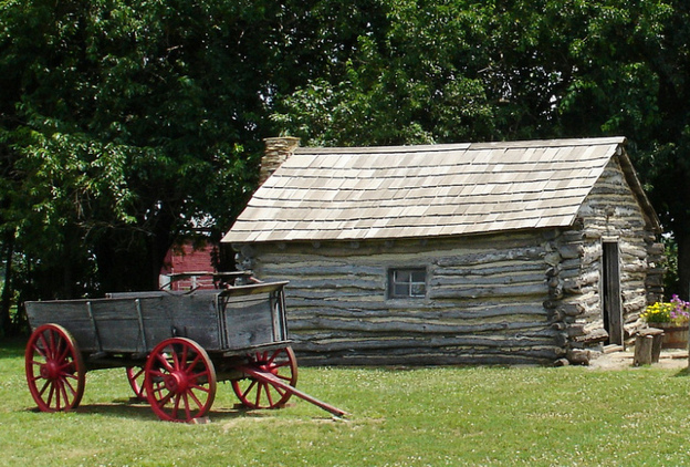 This reconstruction of the log cabin that Laura Ingalls Wilder lived in with her family in Independence, Kan., is based on descriptions from The Little House on the Prairie.