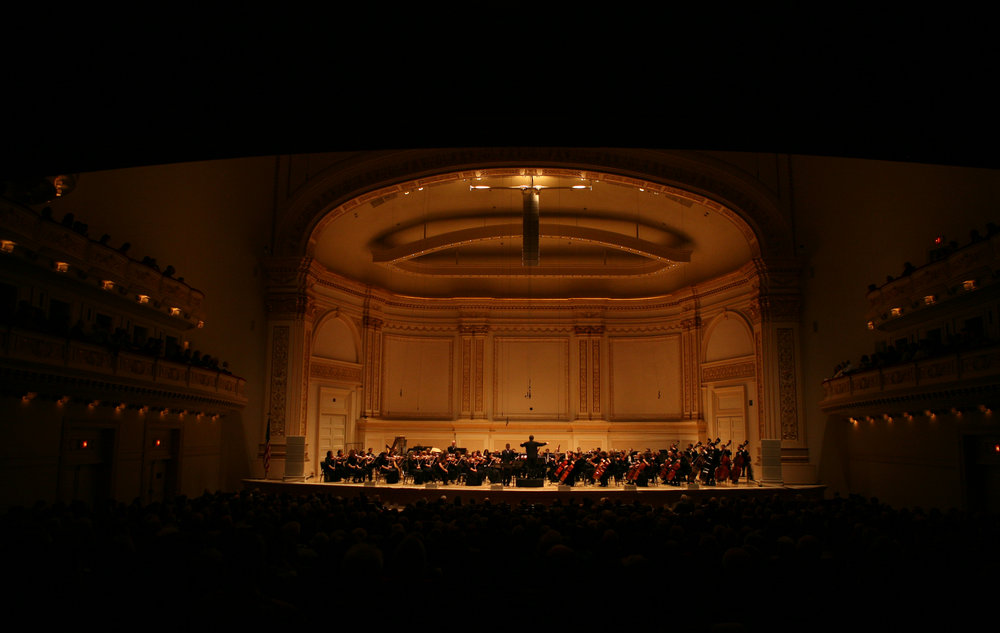 A view from the back of the famed Issac Stern Auditorium, as David Alan Miller leads the Albany Symphony at the Spring for Music festival at Carnegie Hall.
