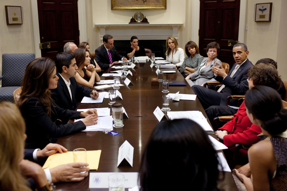 President Obama discusses immigration reform with a group of influential Hispanics at the White House, April 28, 2011.