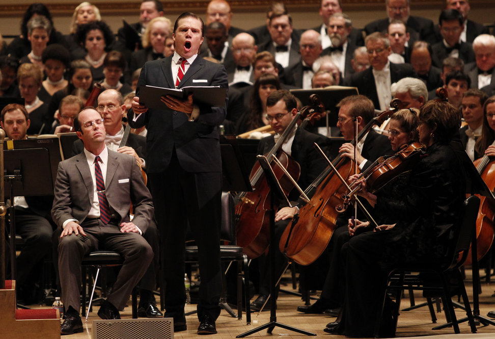 Baritone Rod Gilfry sings the role of LBJ as members of the Dallas Symphony Orchestra and Chorus perform "August 4, 1964" by Steven Stucky, with a libretto by Gene Scheer.