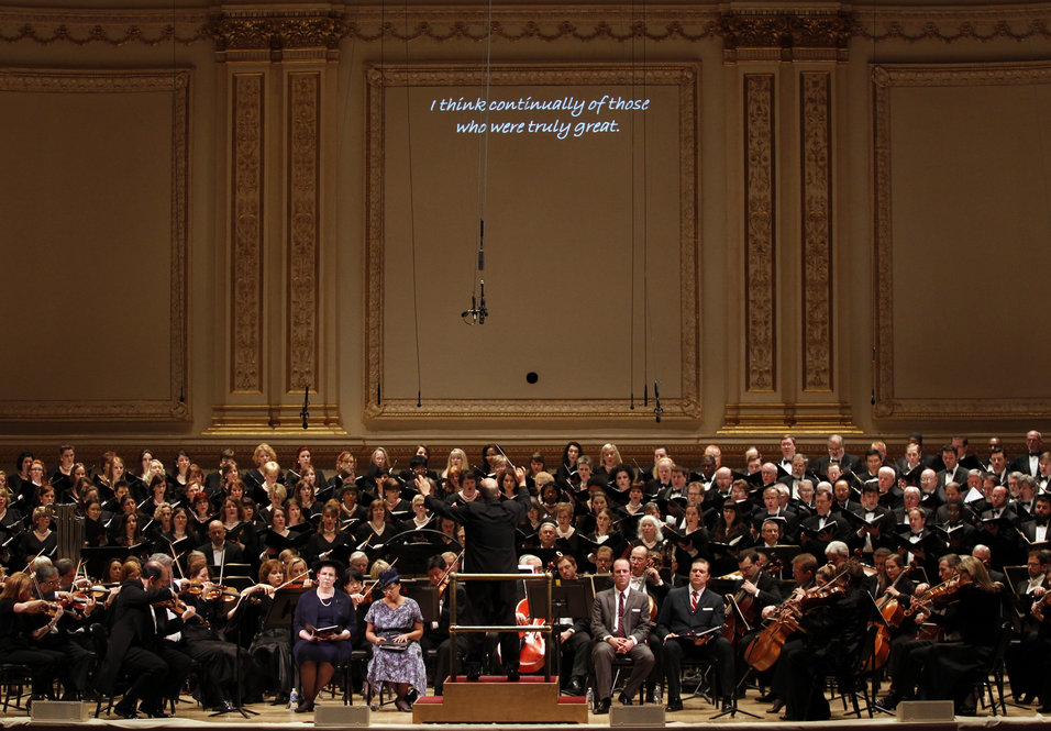 The words to Gene Scheer's libretto were projected above the members of the Dallas Symphony Orchestra and Chorus.